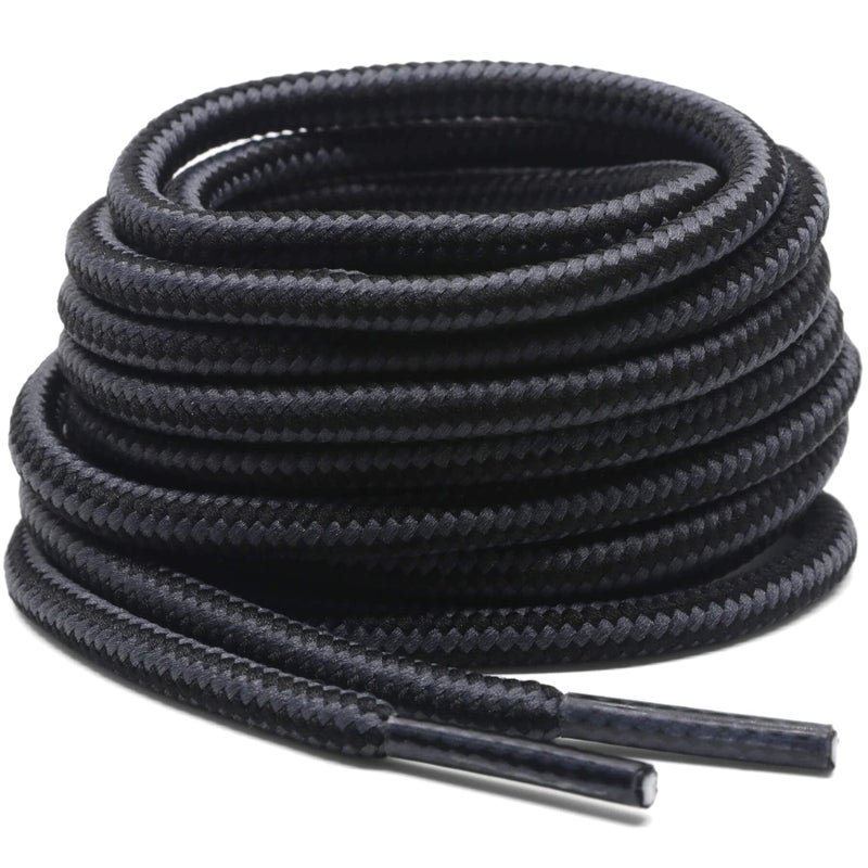 DELELE 2 Pair Round Boot Laces Outdoor Hiking Walking Shoelaces Dark Gray Black Striped Shoe Lace Work Shoe Strings 59 inch - Image 1